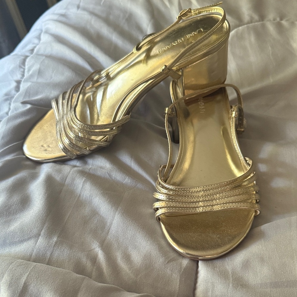Lane Bryant Gold Strappy Block Heels